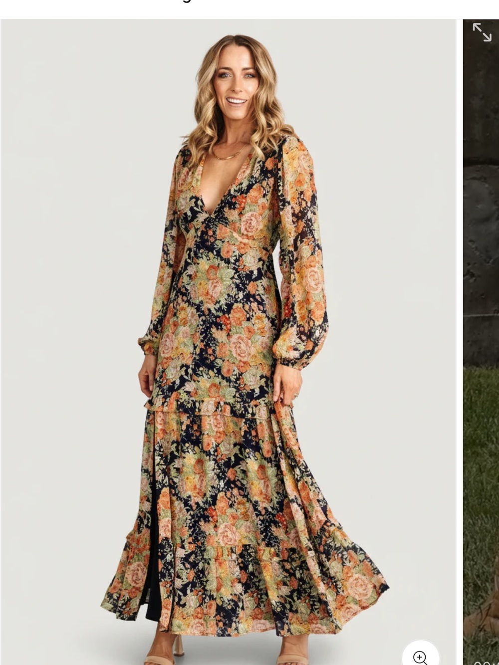 Baltic Born Navy Floral Ruffle Maxi Dress